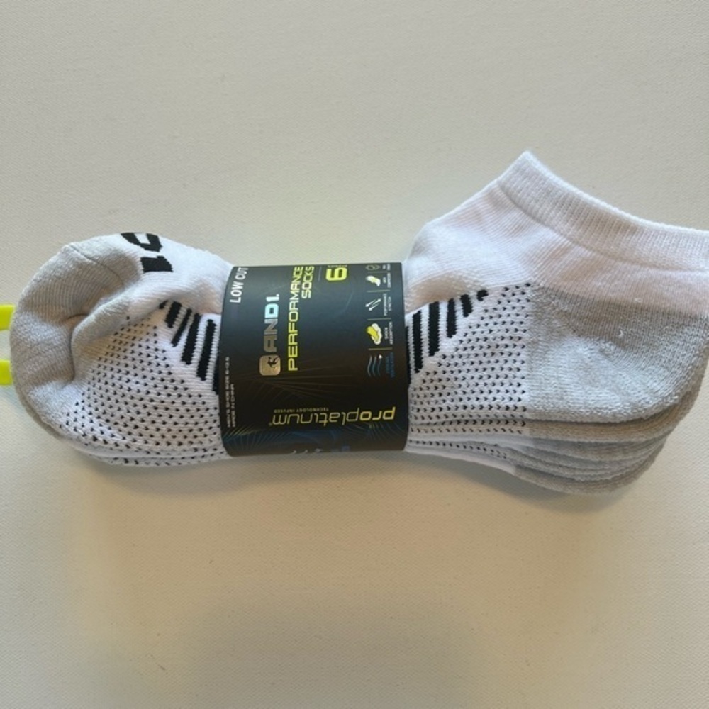 AND1® Men's Pro Platinum NO SHOW Socks 6-Pack " FRESH~HIGH PERFORMANCE 🔥🔥 (L)